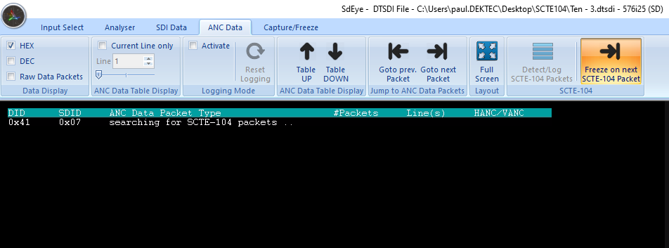 Triggering on an SCTE-104 message