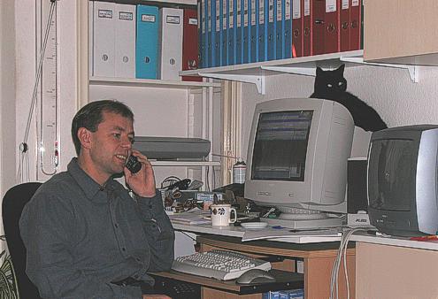 Sito’s attic office, where the cat loves the heat of the CRT monitor